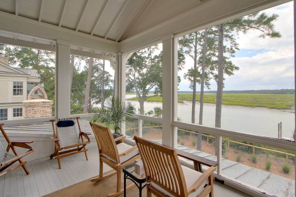 Design ideas for a classic veranda in Charleston with decking and a roof extension.