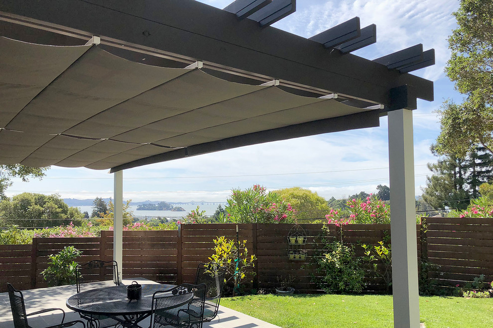 Photo of a medium sized traditional back veranda in San Francisco with concrete paving and a pergola.