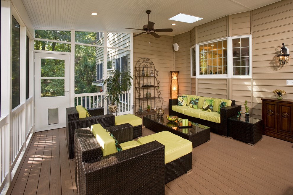Design ideas for a traditional veranda in DC Metro with decking, a roof extension and all types of cover.