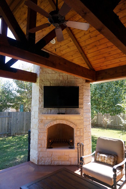 Round Rock Tx Covered Patio With Cozy Corner Fireplace Eclectic Veranda Austin By Archadeck Of Houzz Round Rock Tx Covered Patio With Cozy, Covered Patio Austin