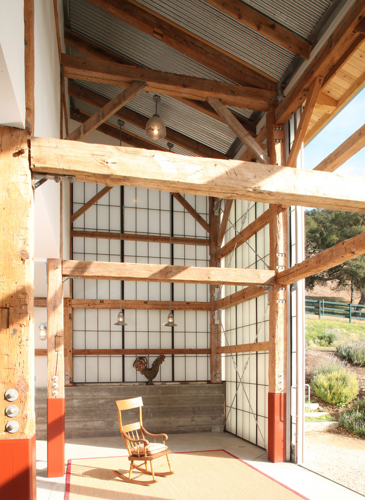Farmhouse veranda in Santa Barbara with a roof extension.