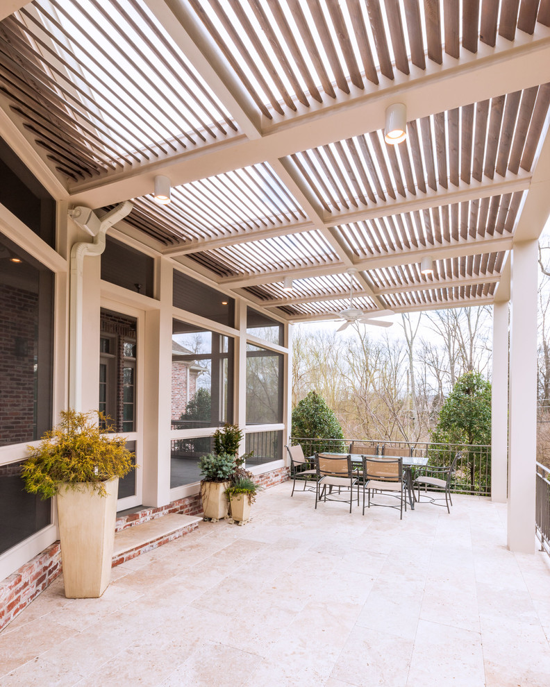 Screened porch addition & arbor with slanted louvers in Nashville's
