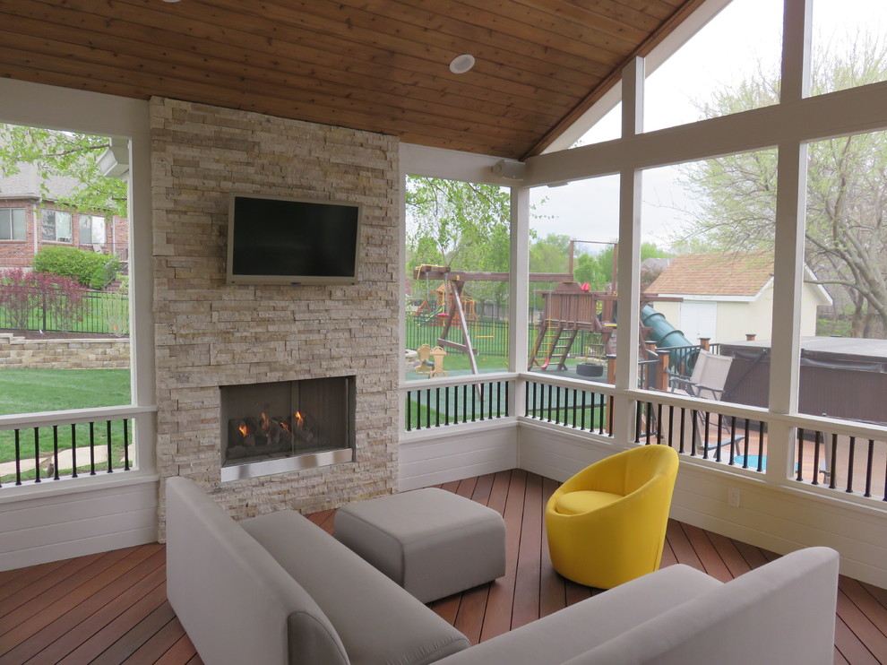 Shawnee KS Screened Porch with Ipe Deck and Hardscape Traditional Porch Kansas City by