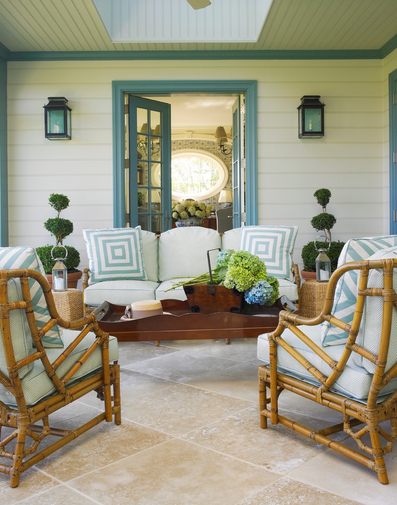This is an example of a coastal porch design in New York.