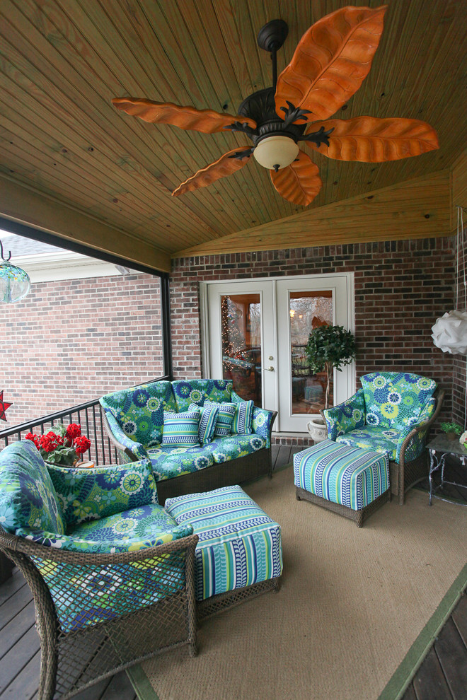 Design ideas for a large classic back veranda in Louisville with decking and a roof extension.