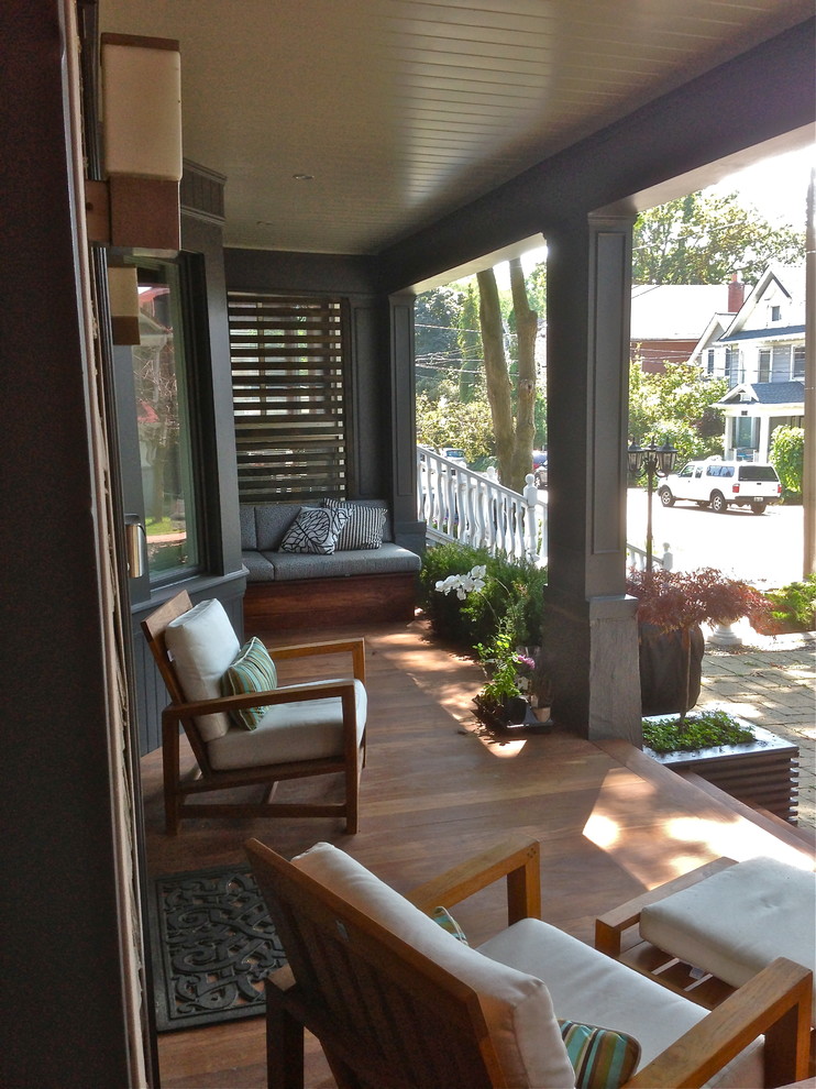Idéer för en modern veranda framför huset