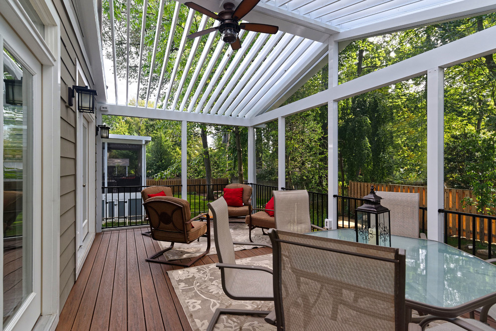 Vienna Screened in Porch with Gabled Equinox Adjustable Louvered Roof