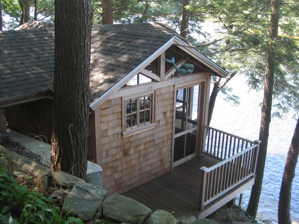 Réalisation d'un porche d'entrée de maison chalet.