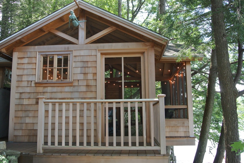 This is an example of a rustic porch design in Providence.