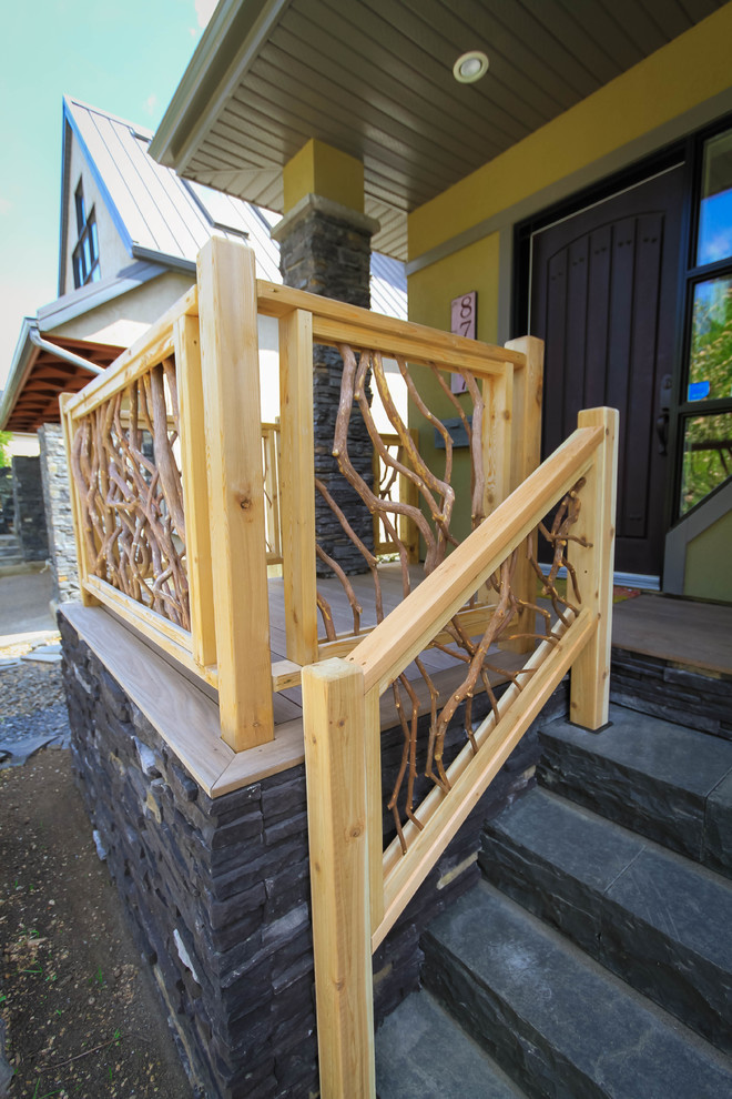 Exemple d'un porche d'entrée de maison avant montagne.