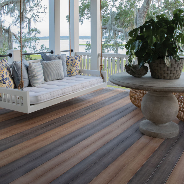 Zuri Decking® in Weathered Gray and Chestnut Transitional Verandah