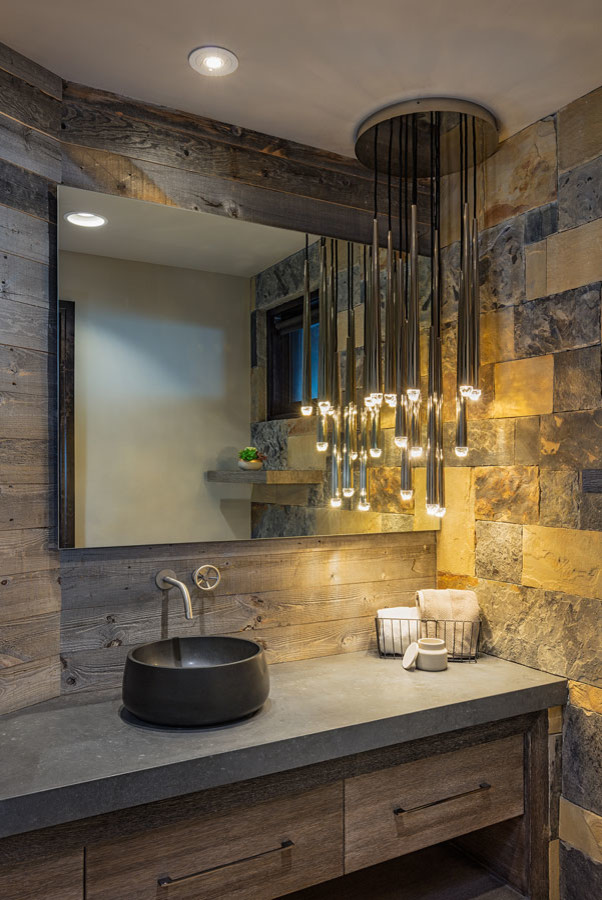 Example of a transitional powder room design in Denver