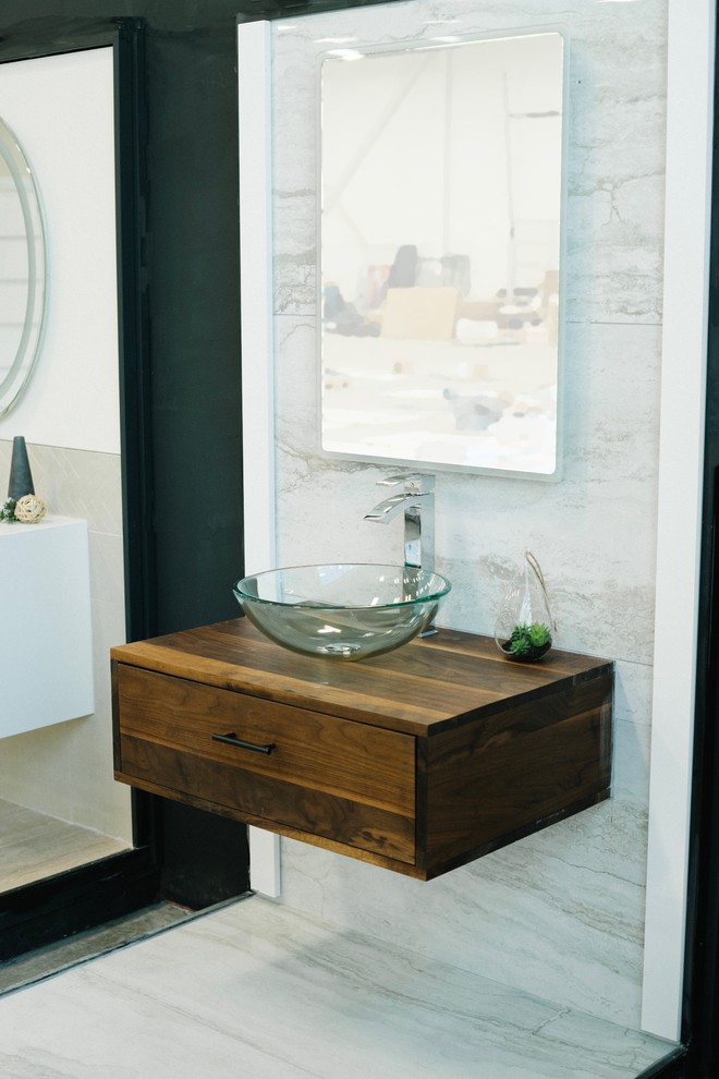 Inspiration for a rustic powder room remodel in Toronto
