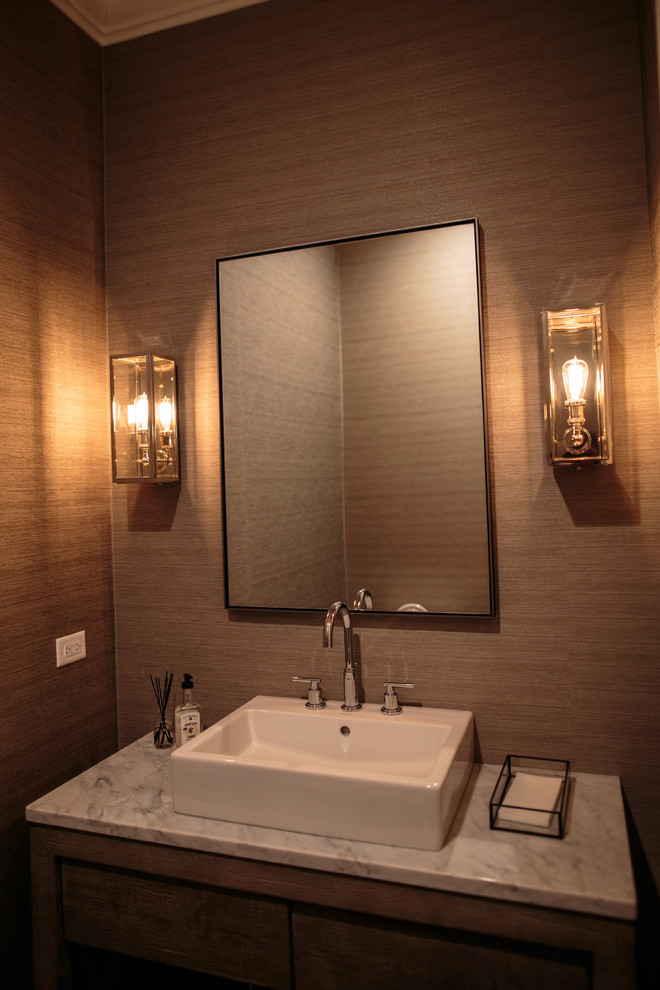 Example of a small transitional powder room design in Chicago