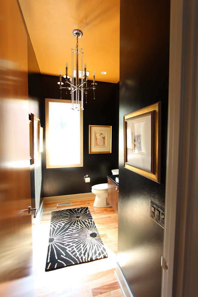 Accent Ceiling in Powder Room with Stunning Chandelier Eclectic