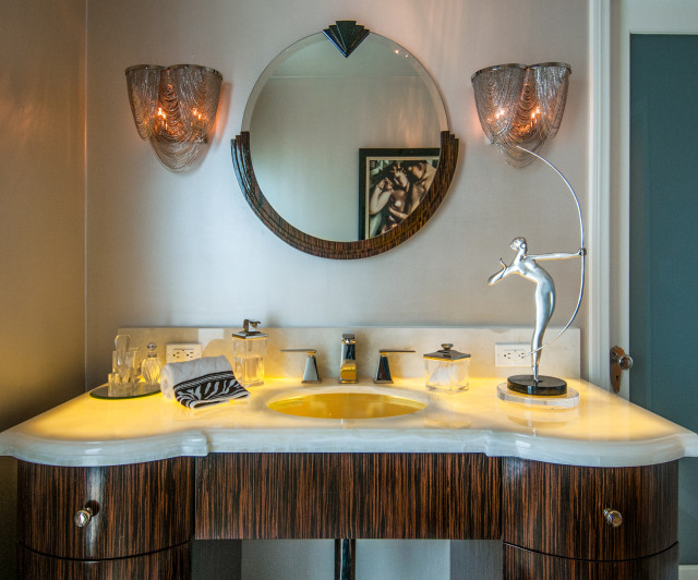 Art Deco Powder Room Contemporary Cloakroom Los Angeles by Fran Kerzner DESIGN