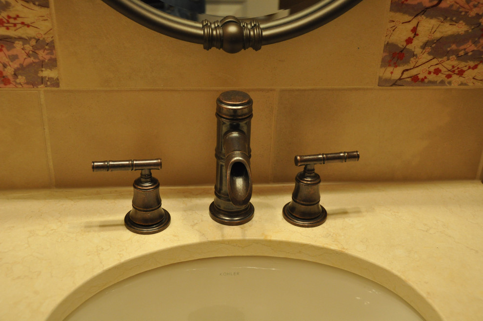 ワシントンD.C.にあるエクレクティックスタイルのおしゃれなトイレ・洗面所 (アンダーカウンター洗面器) の写真