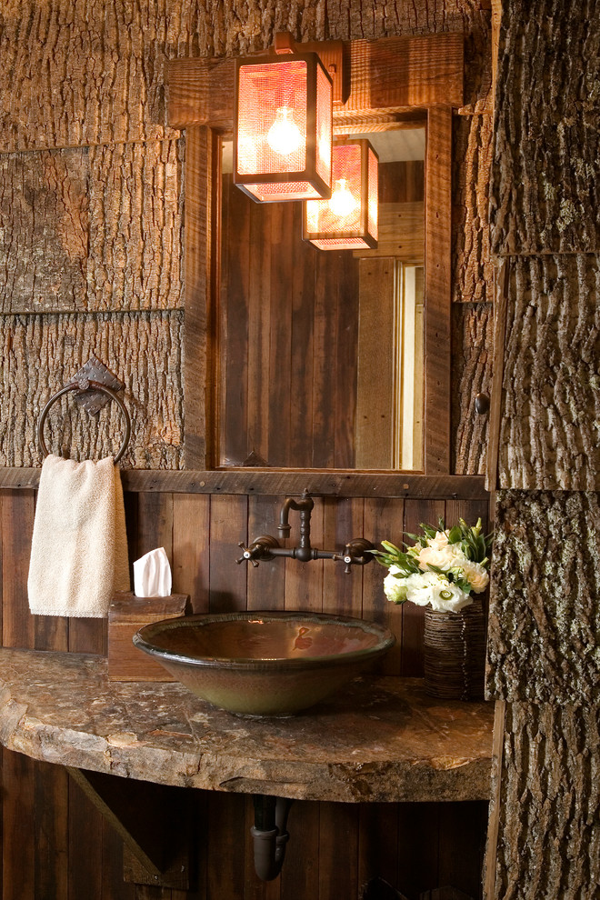 Rustic cloakroom in Denver with a vessel sink.