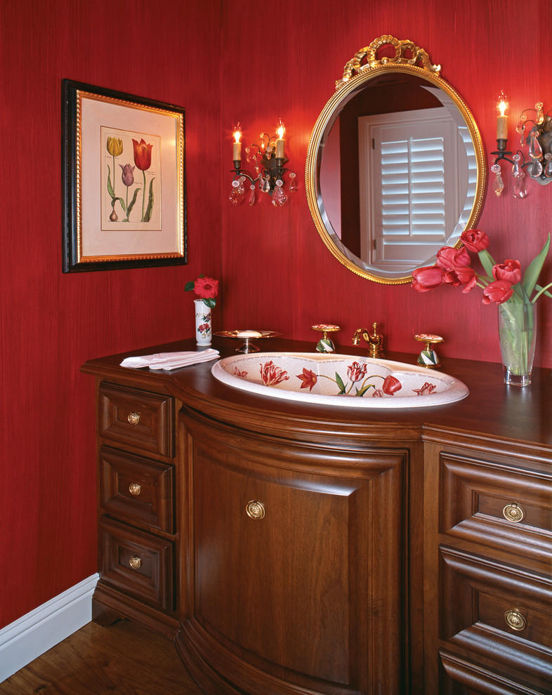 Inspiration for a timeless powder room remodel in San Francisco with a drop-in sink