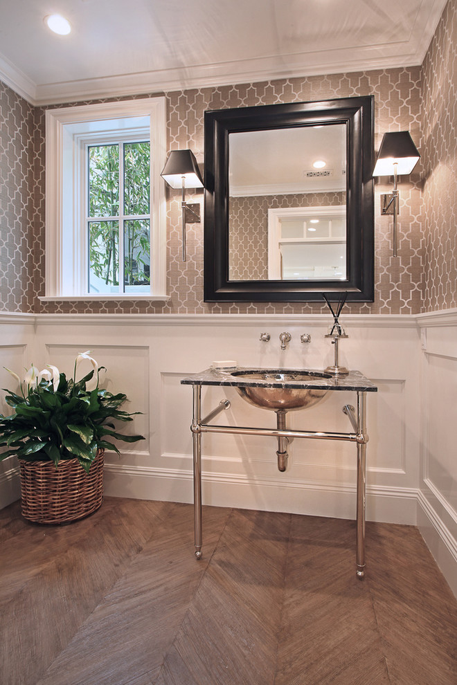 Inspiration for a timeless powder room remodel in Orange County with an undermount sink