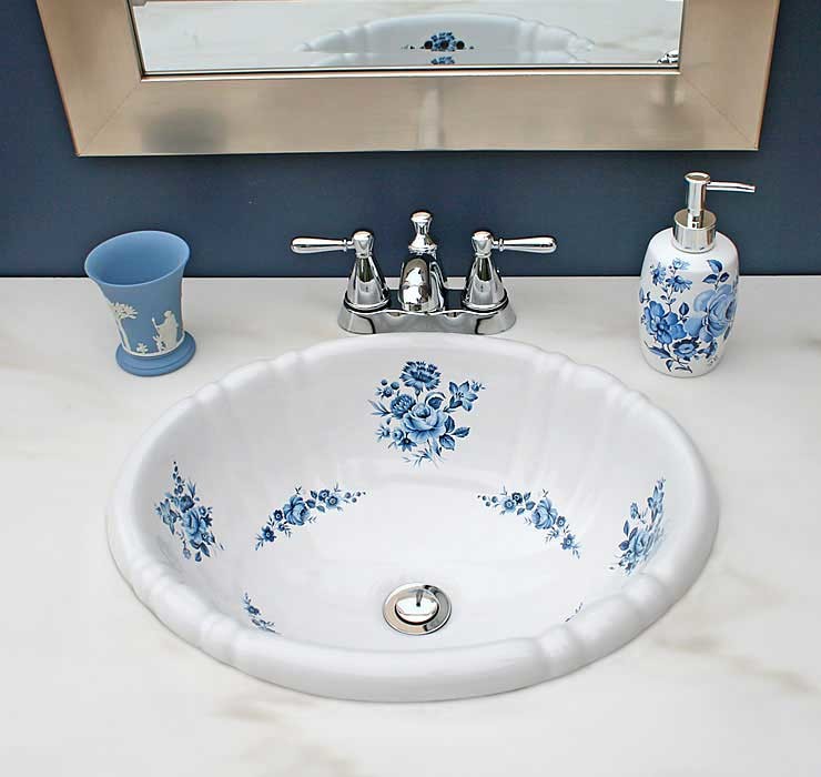 Blue Amaranth Painted Vanity Basin in Blue Powder Room Powder Room