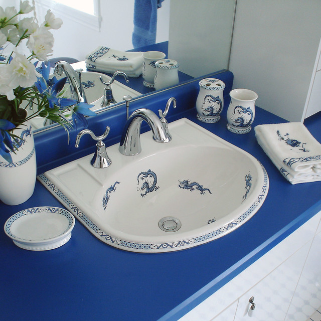 Blue & White Asian Dragon Bathroom Asiatique Toilettes Vancouver