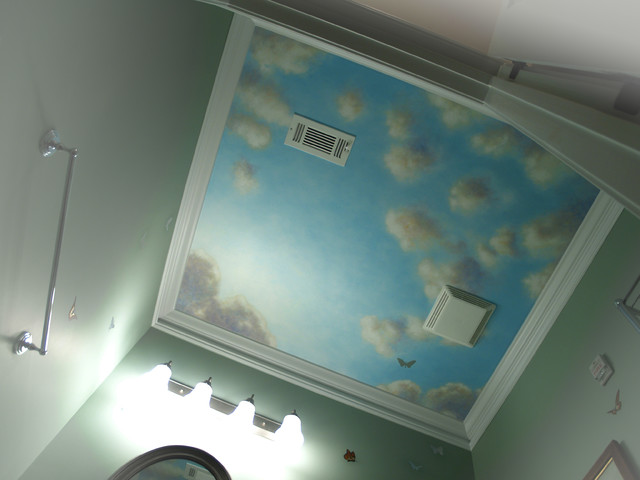 Blue Sky Mural Ceiling On Canvas With Silver Leaf Accents By Visionary Mural Co Eklektisch Gastetoilette Atlanta Von Visionary Mural Co Houzz