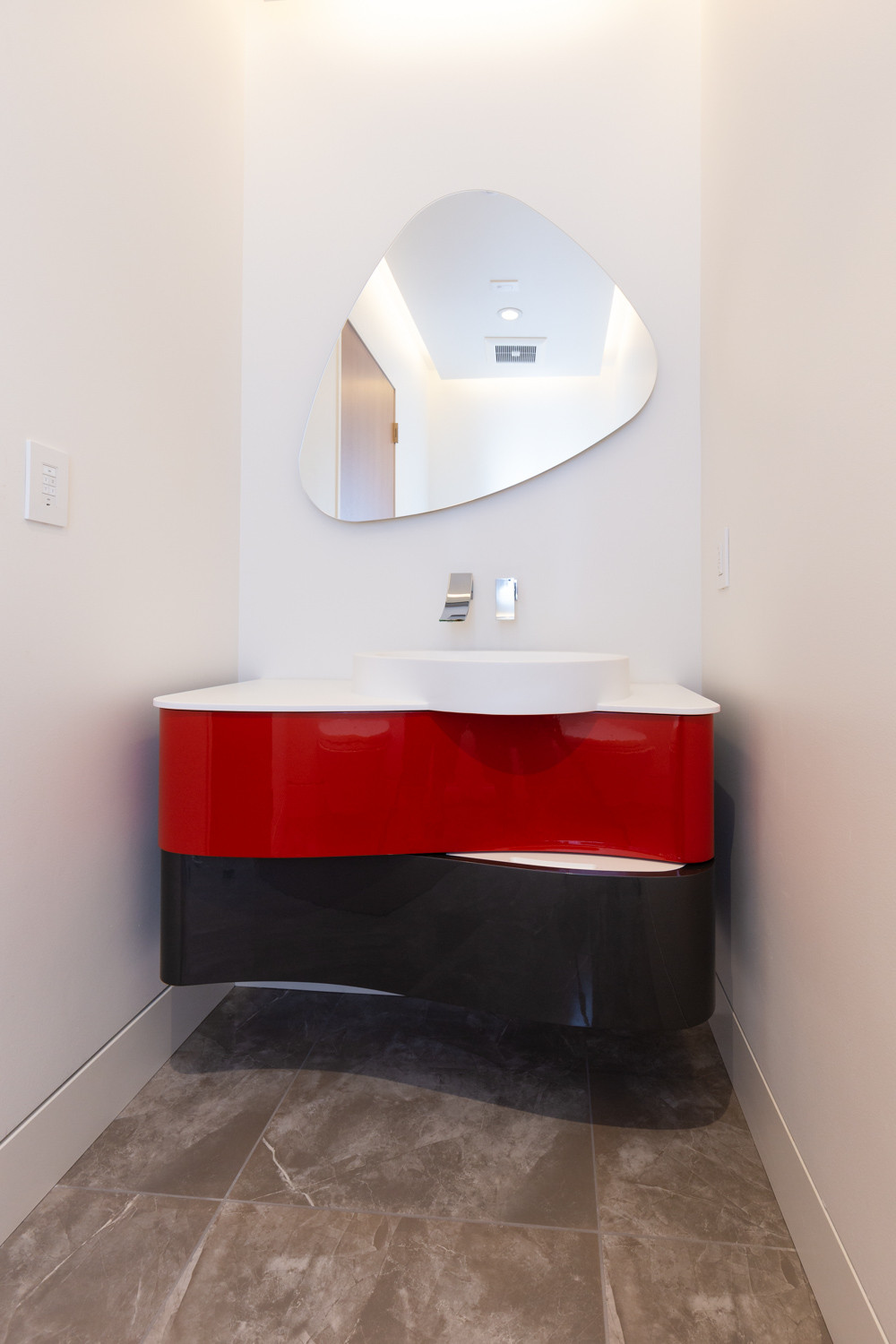 75 Beautiful Powder Room With Red Cabinets And An Integrated Sink Pictures Ideas April 2021 Houzz