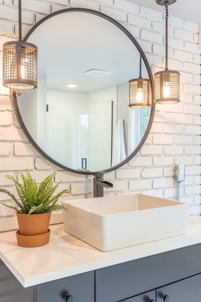 Brick accent wall in powder bath - Contemporary - Powder Room - Seattle ...