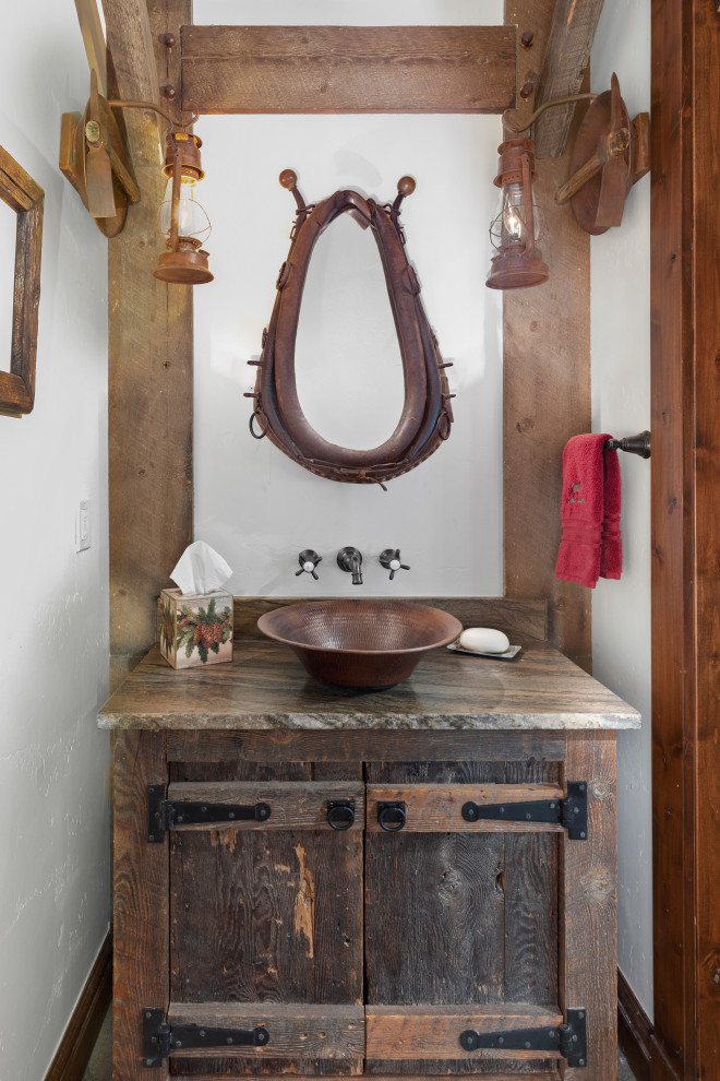 Design ideas for a small rustic cloakroom in Other with granite worktops.