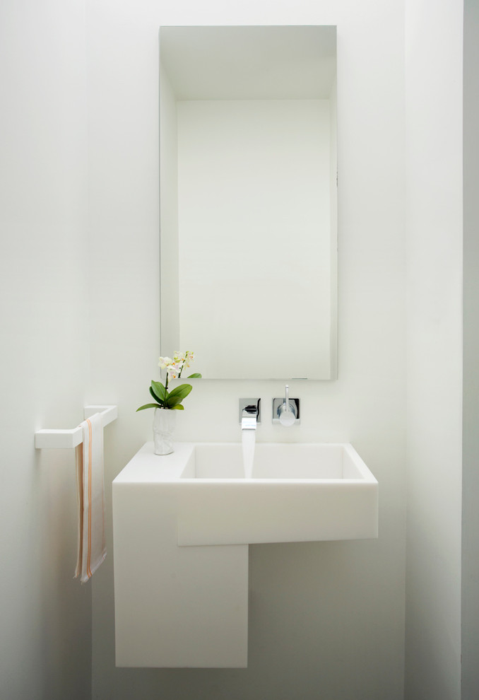 Contemporary cloakroom in Boston with a wall-mounted sink.