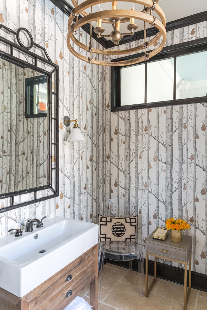 Cole & Son Pear Forest Wallpaper Powder Room - Contemporary - Powder Room -  New Orleans - by Spruce, LLC | Houzz