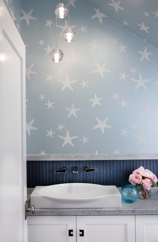 This is an example of a contemporary cloakroom in San Diego with a vessel sink.