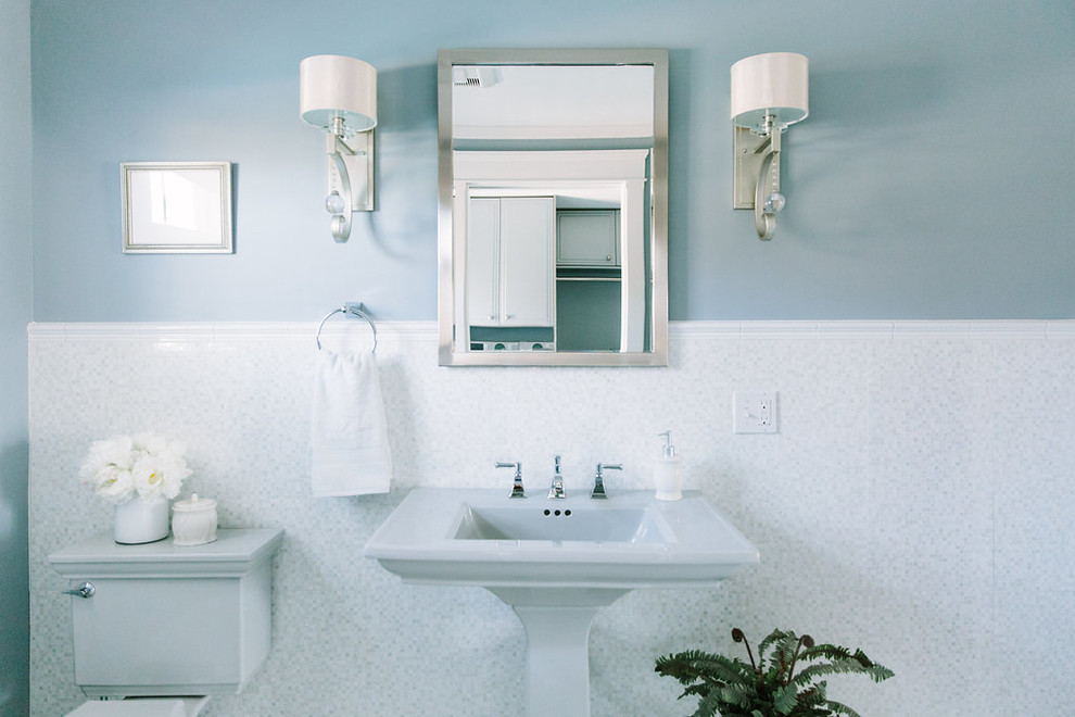 Example of a transitional powder room design in Portland Maine