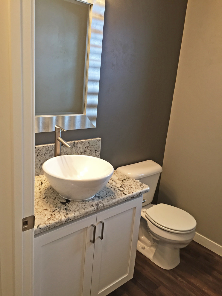 Contemporary cloakroom in Milwaukee with grey walls and vinyl flooring.