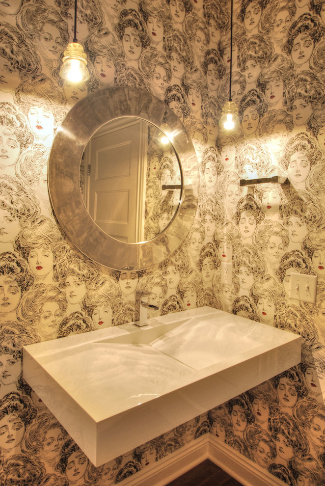 Example of a trendy powder room design in Cleveland