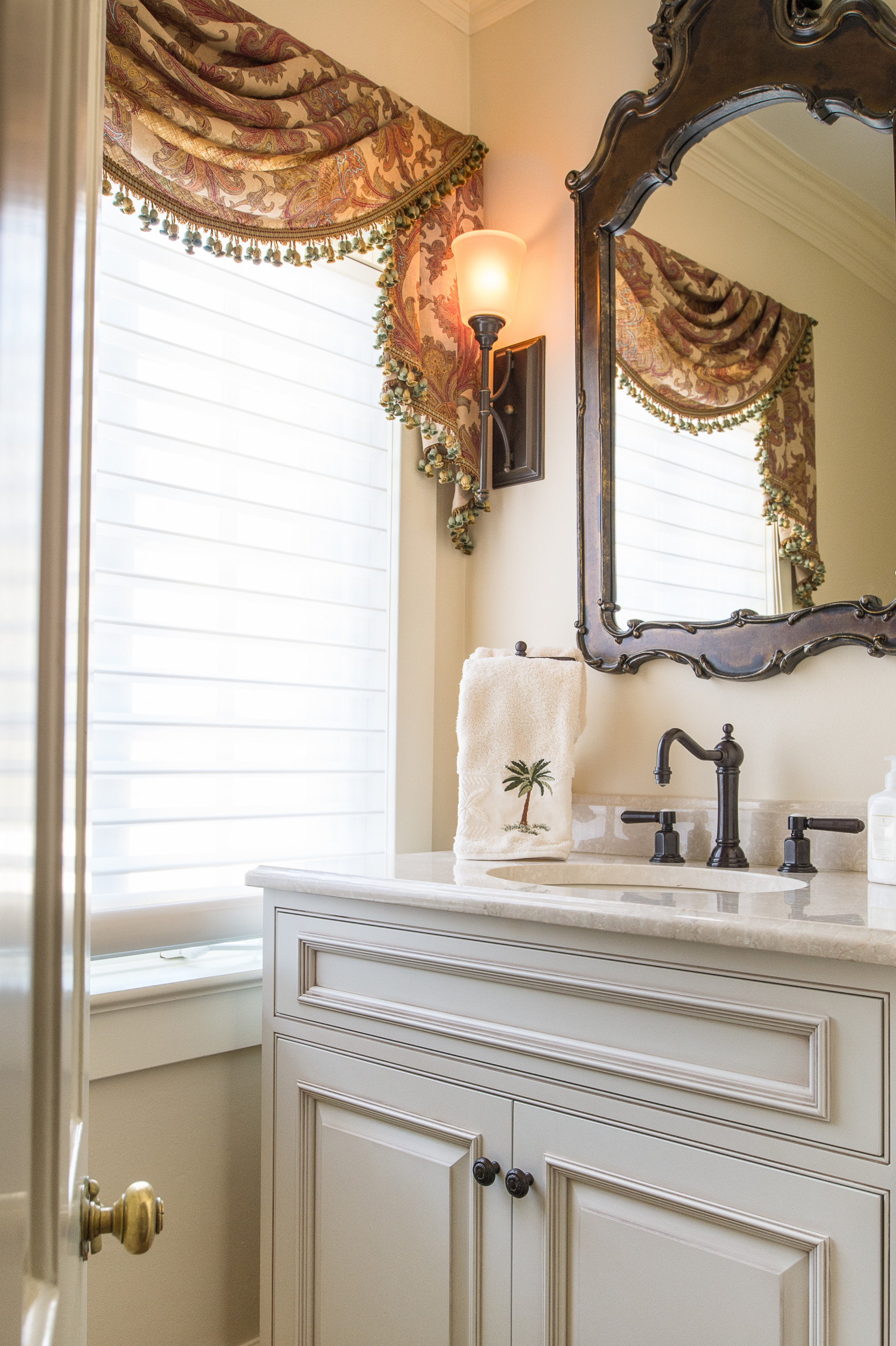 bains rumson nj on 75 Beautiful Mediterranean Powder Room With Beaded Inset Cabinets Pictures Ideas April 2021 Houzz