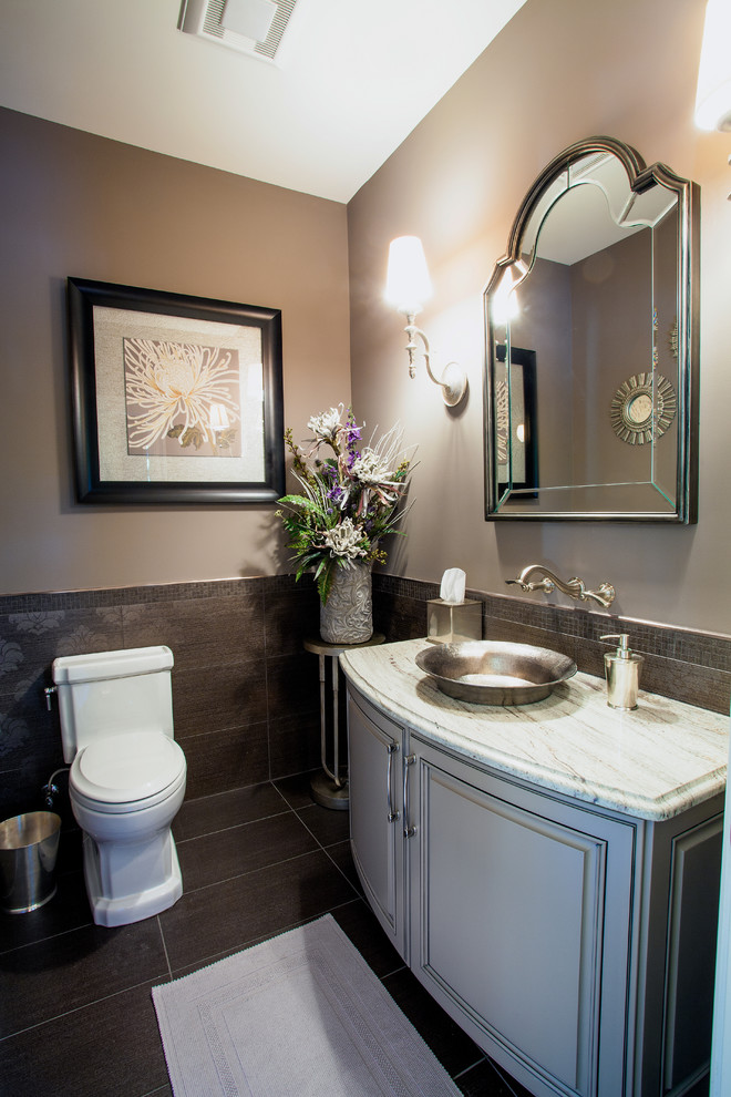 French country powder room photo in Detroit