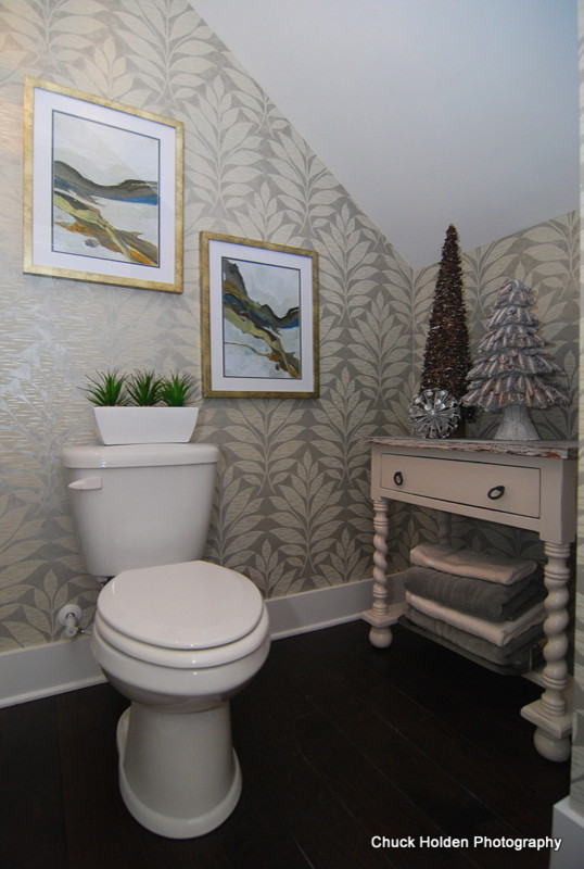 Elegant powder room photo in Charleston with a two-piece toilet and multicolored walls