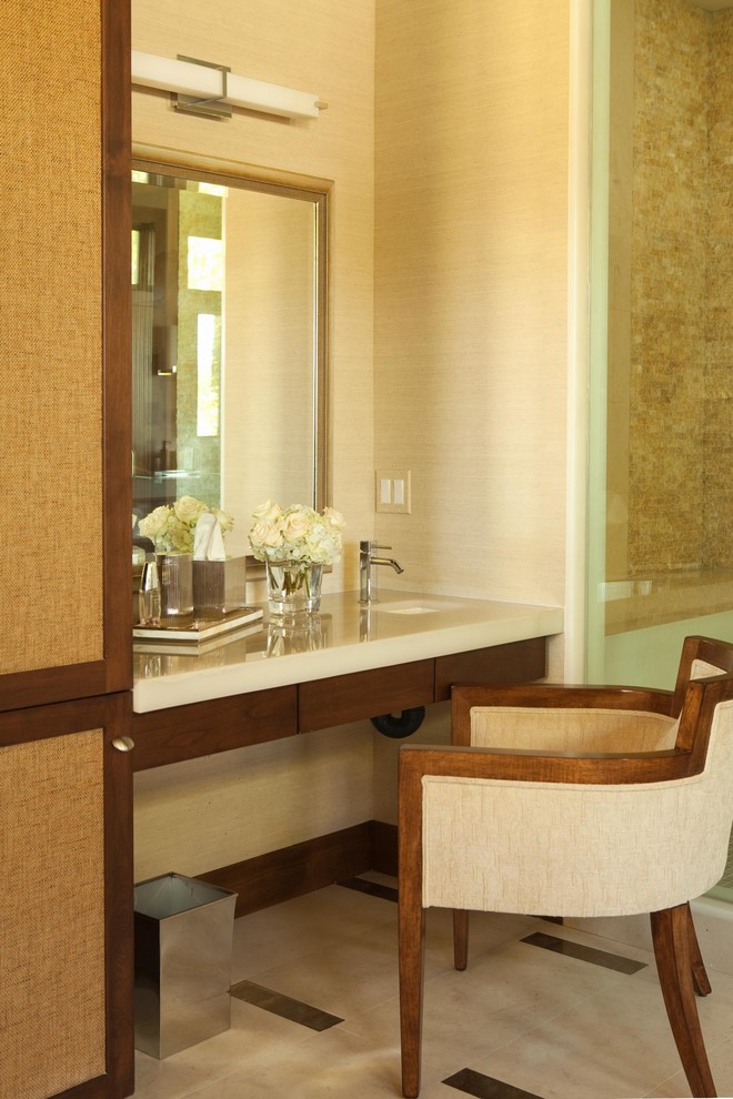 This is an example of a contemporary cloakroom in Orange County with a submerged sink.