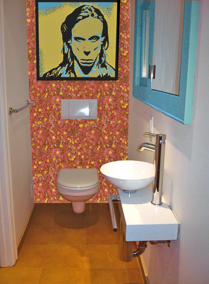 Eclectic powder room photo in San Francisco with a wall-mount toilet