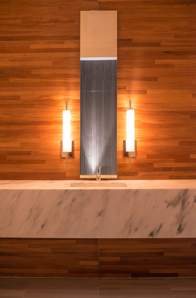 Inspiration for a modern cloakroom in Dallas with feature lighting.