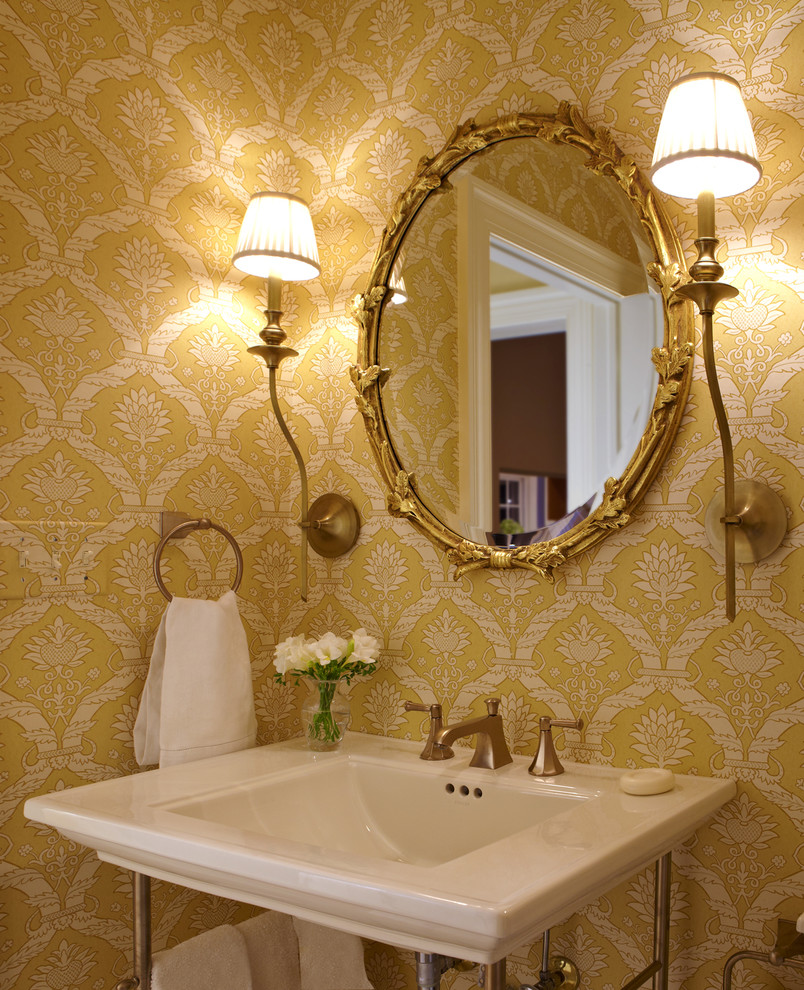 Powder room - traditional powder room idea in DC Metro with a pedestal sink