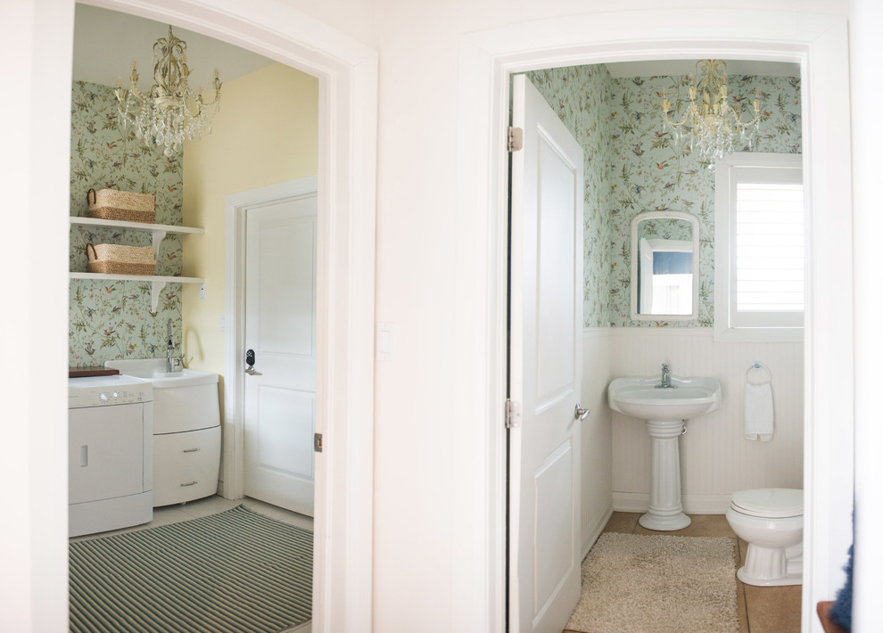 Inspiration for a shabby-chic style powder room remodel in Toronto