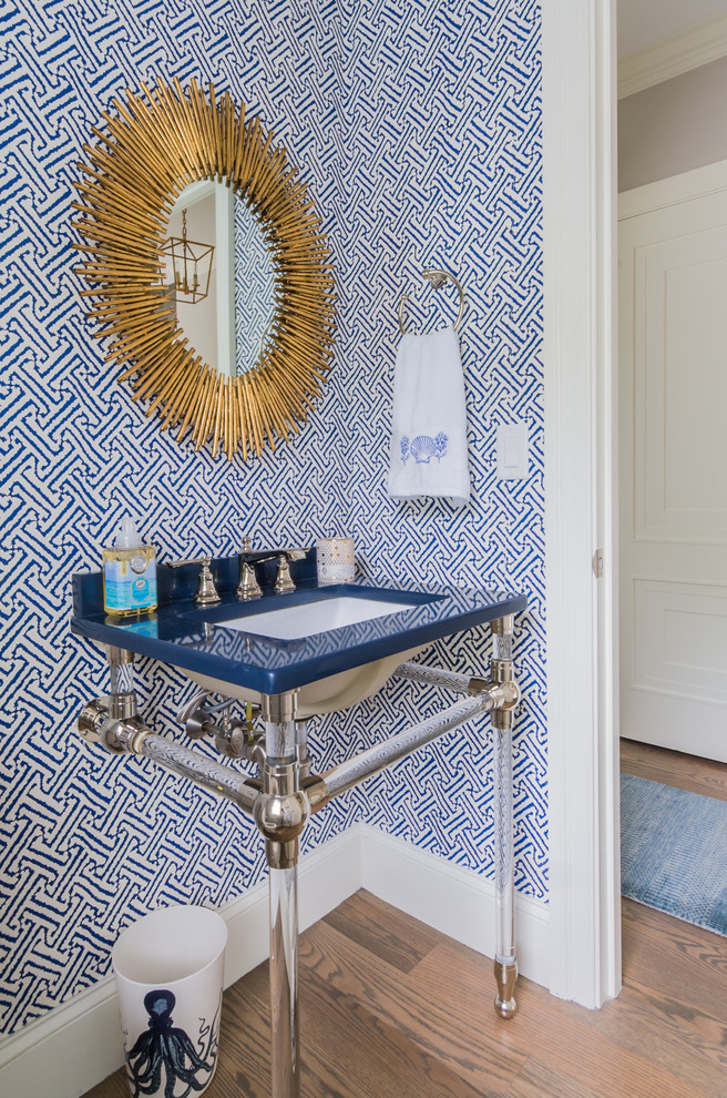Inspiration for a transitional powder room remodel in Boston