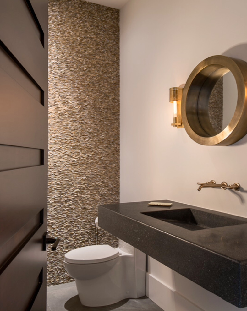 Design ideas for a small contemporary cloakroom in Miami with a one-piece toilet.