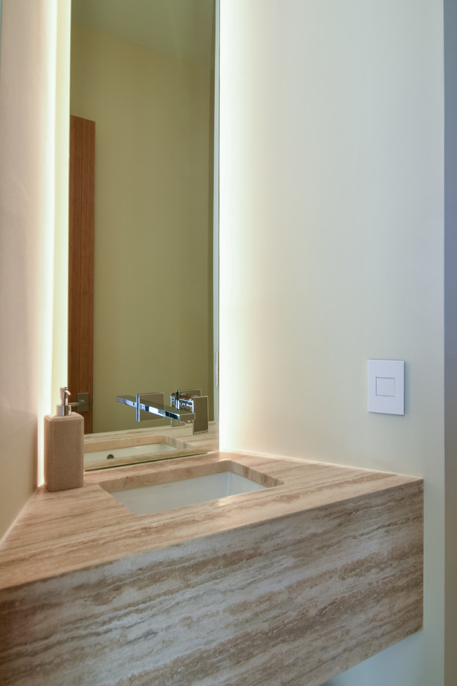 Modern Powder Room Floating Stone Vanity Light Mirror - Contemporary ...