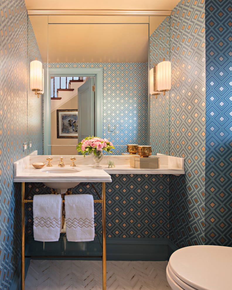 Modern Vintage Powderoom renovation of 1930's house - Transitional