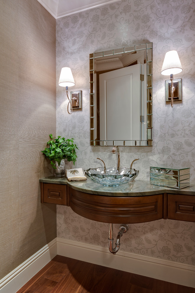 Large island style powder room photo in Miami