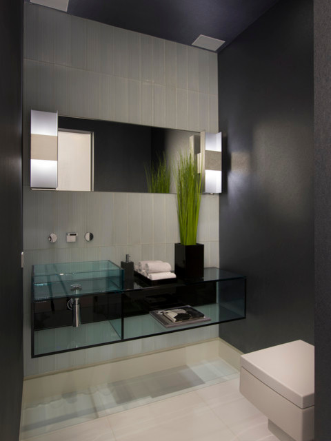 Example of a minimalist powder room design in New York